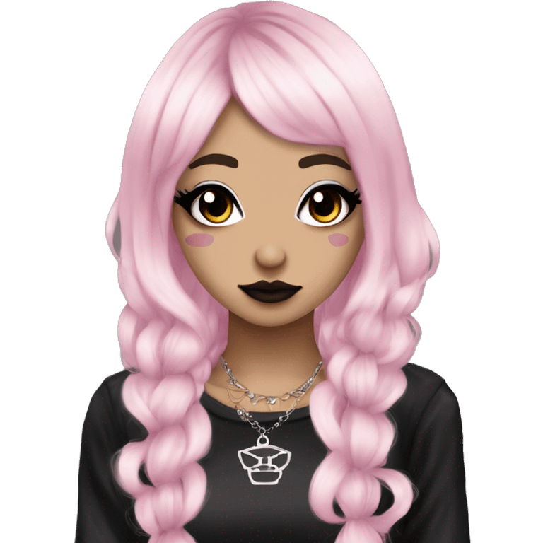 hime gyaru girl, goth, tattoos, punk clothes, dark makeup, black and light pink hair emoji