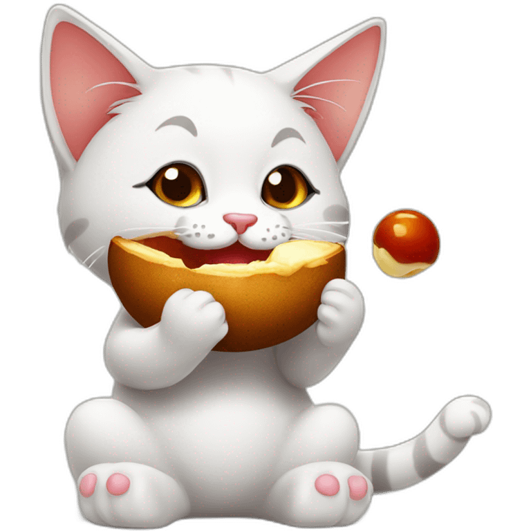 Cat eating gulab jamun emoji