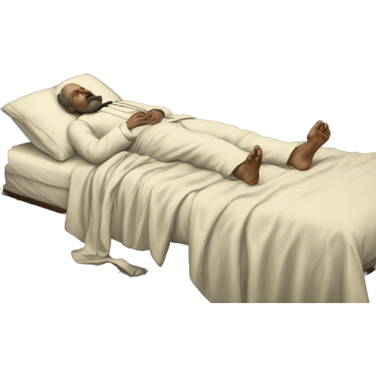 A sick man on a bed in 1870 emoji