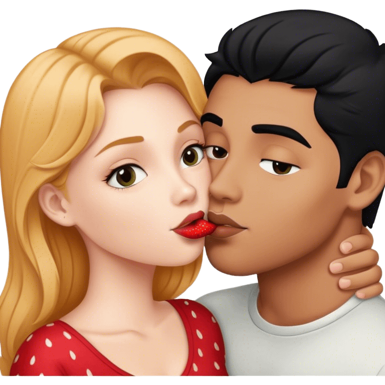 Strawberry blond white girl kissing Latino black hair guy  emoji