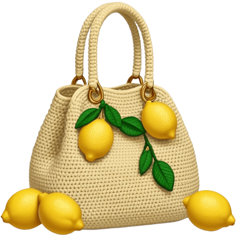 beige crocheted bag with lemons emoji