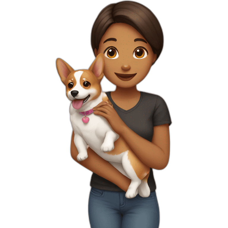 Girl holding corgi emoji