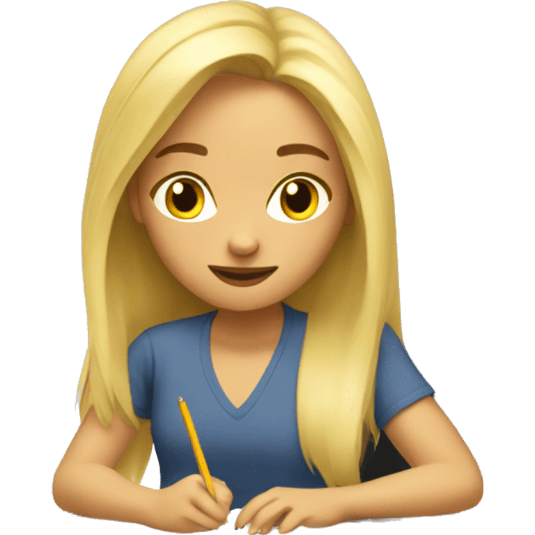 Blonde girl doing homework emoji