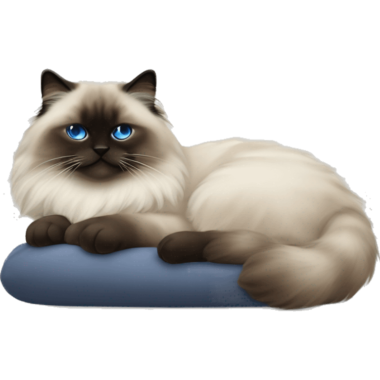 Sleeping himalayan ragdoll cat with full dark face emoji