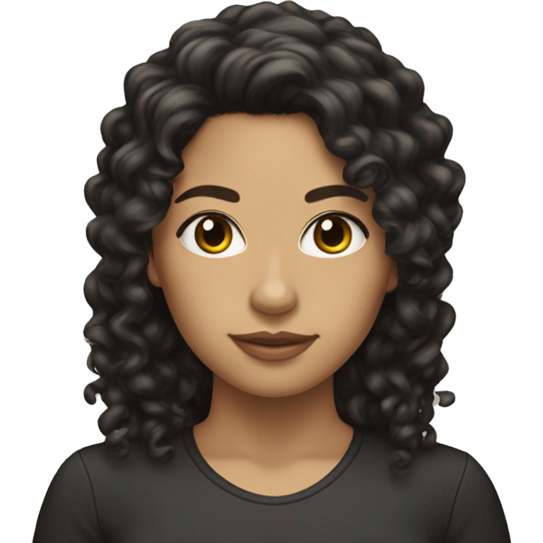 Head, woman olive tan skin with long black curly hair  emoji