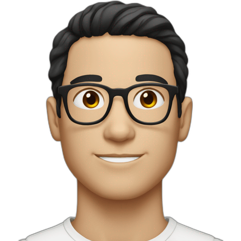 white skin young man with brown eyes and black hair and glasses emoji