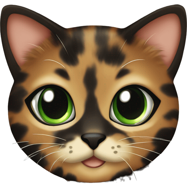 Cute tortoiseshell cat with green eyes. Black and brown fur mostly black emoji