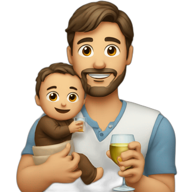 Man holding baby and drinking from wineglass emoji