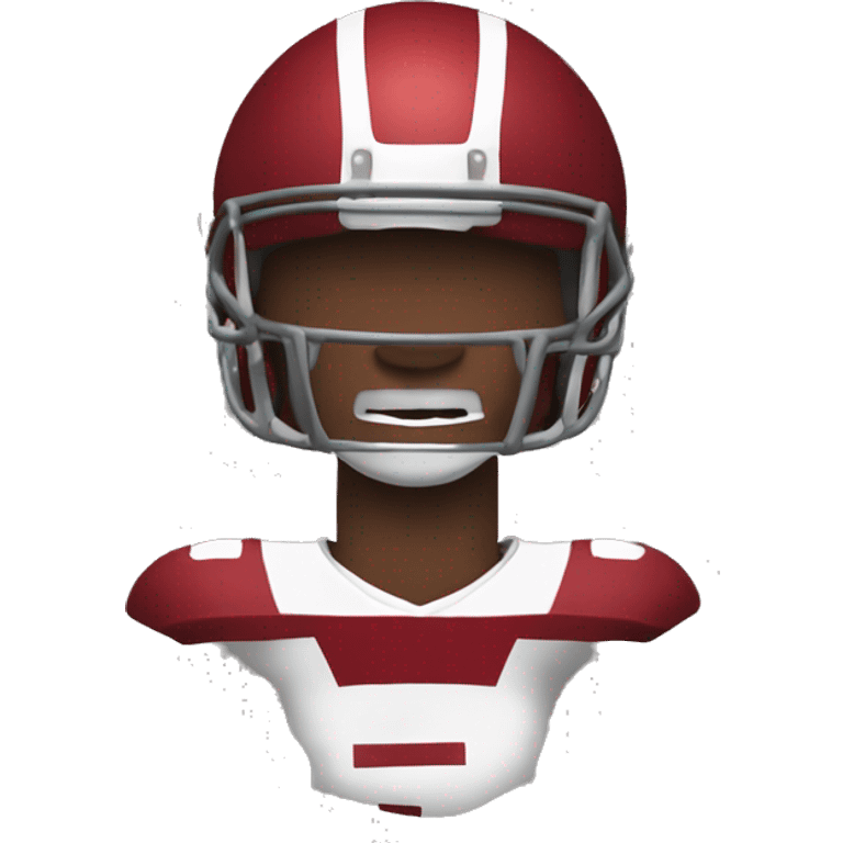 Football player with shcutt football helmet and chucks face mask and a dark red jersey and a hanging red mouthpiece  emoji