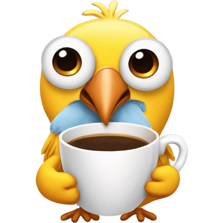 Cartoon bird wearing a pair of underwear drinking coffee  emoji