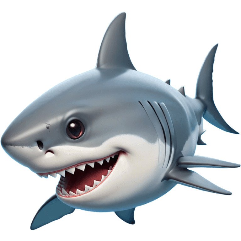 Cinematic Comical Great White Shark Portrait Emoji, Head tilted dramatically with an exaggeratedly shocked expression, featuring its iconic pointed snout, wide, comically expressive eyes, and a sleek body with a prominently defined dorsal fin, Simplified yet hilariously expressive features, highly detailed, glowing with a slightly sassy oceanic glow, high shine, dramatic yet playful, stylized with an air of cheeky marine mischief, soft glowing outline, capturing the essence of a meme-worthy great white shark that looks ready to side-eye its way into viral fame! emoji