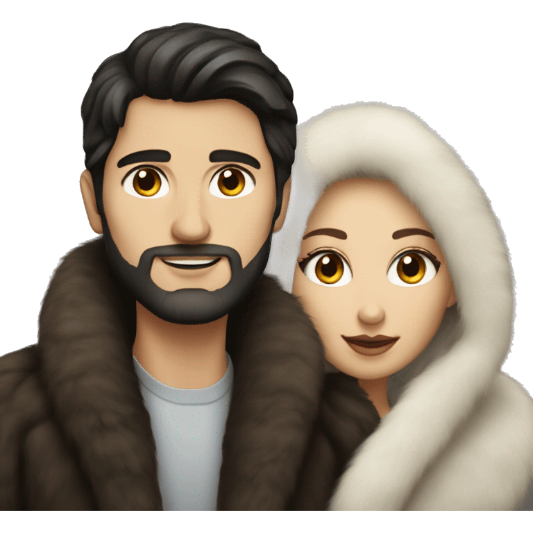 Dark haired White couple in long fur coats emoji