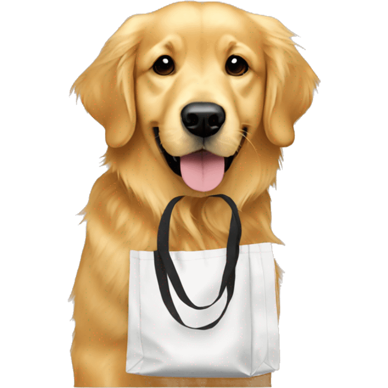 Golden retriever wearing totebag emoji