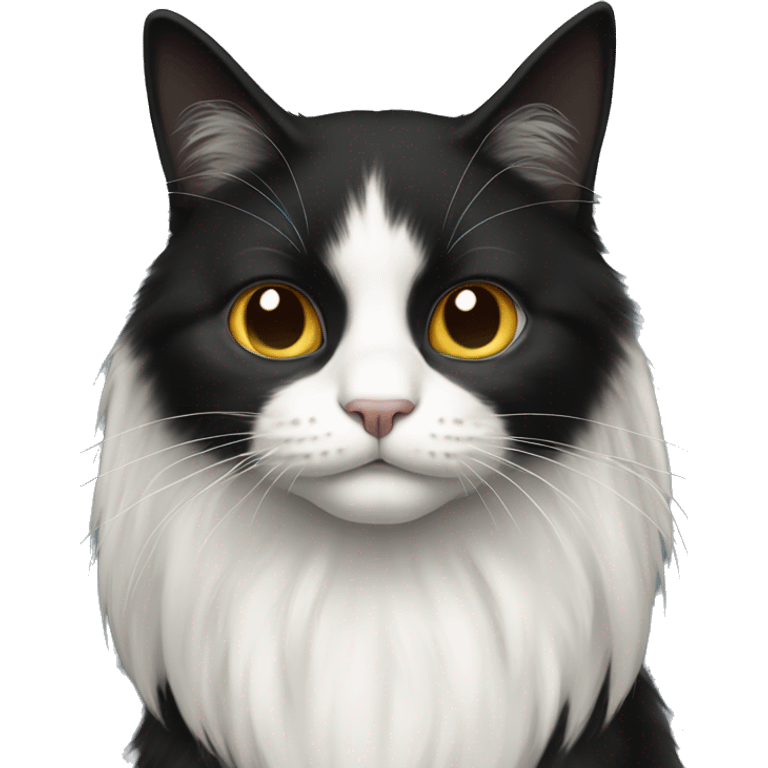 black cat long-haired with half white head emoji