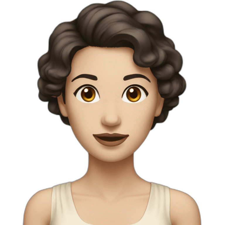 Woman short wavy short dark hair beige dress  white skin emoji