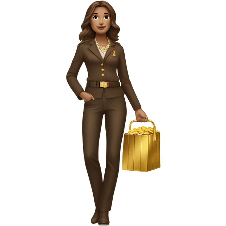 Brown haired Ralph lauren women working holding gold bars  emoji