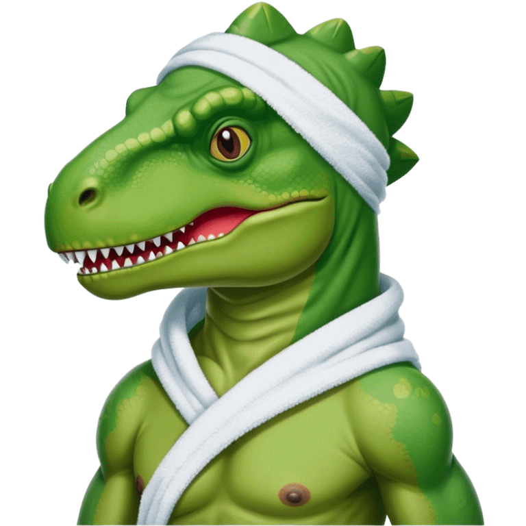 trex in a towel with a face mask  emoji