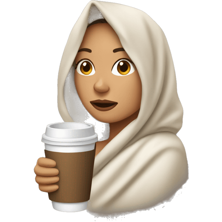 white latina wrapped in blanket drinking coffee  emoji