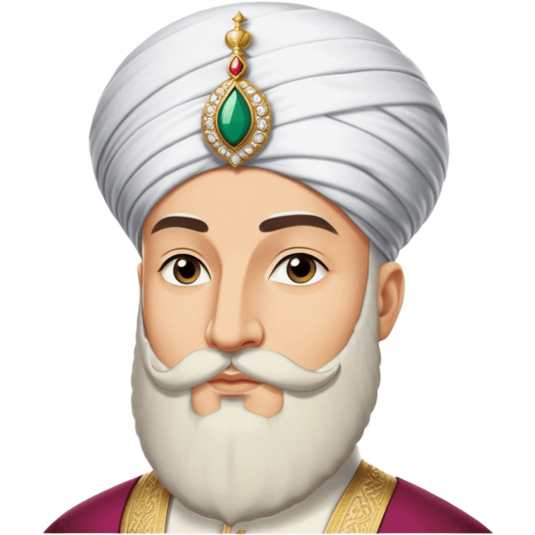 ​Cinematic Realistic Portrait of Suleiman the Magnificent, depicted as a regal Ottoman sultan adorned with a large, white, round, tall turban and a majesti beard, his commanding gaze bathed in warm, historic lighting that exudes timeless authority and grandeur, emoji