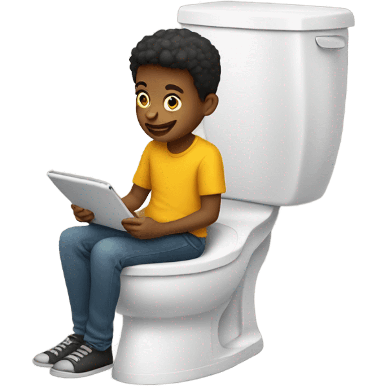 Boy using iPad on toilet emoji