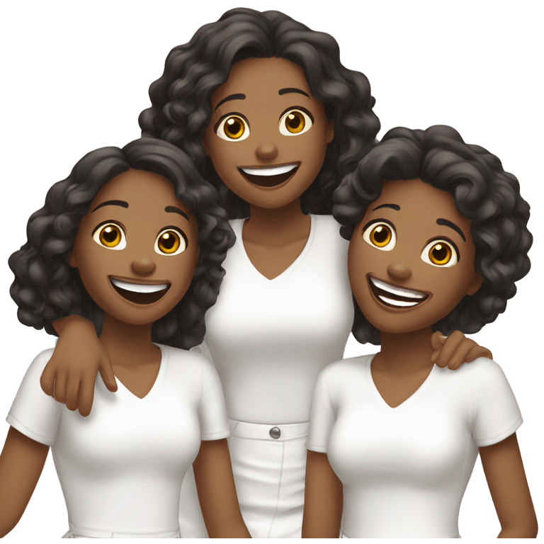 Three girl friends having fun cute WHITE emoji