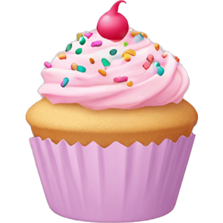 pastel pink cupcake, with colorful sprinkles on it emoji