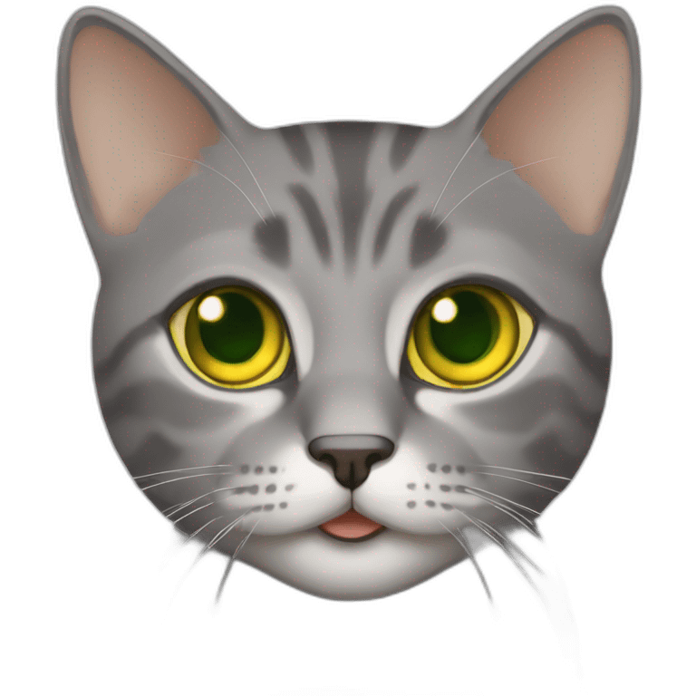 American short hair cat rubby- gray hair-yellow green eyes emoji