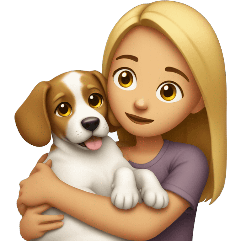 girl with her dog cuddles emoji