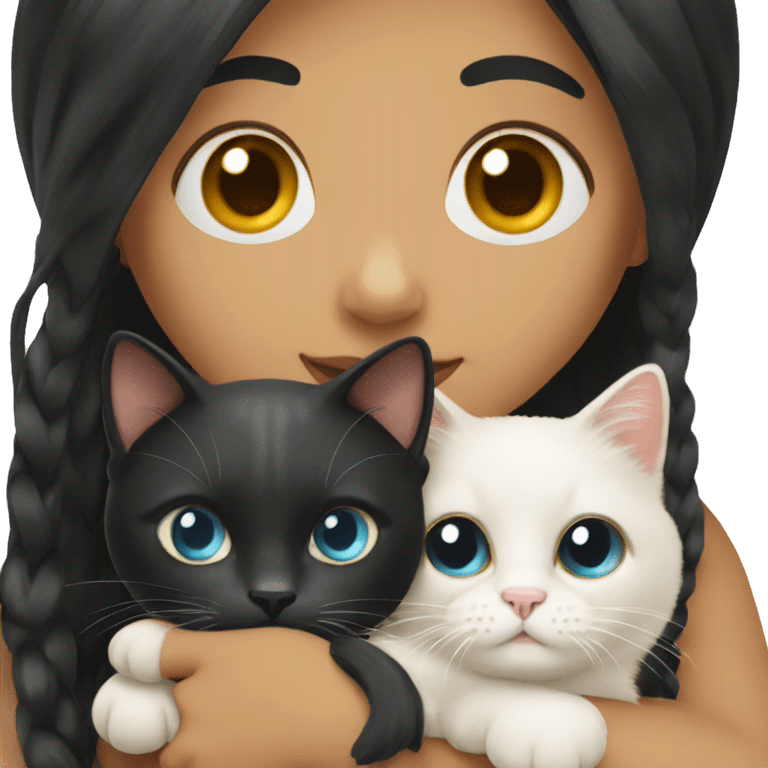 girl with black hair holding a ragdoll cat emoji