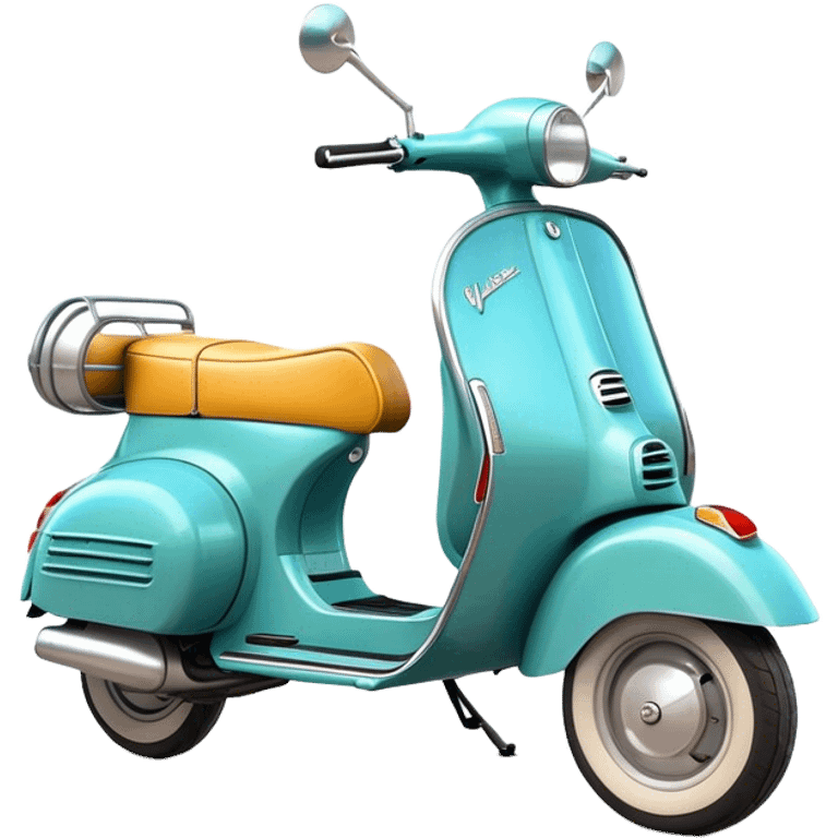 Cinematic Realistic Vespa Scooter Emoji, depicted as a stylish vintage Vespa with sleek retro design and vibrant colors, rendered with crisp textures and dynamic sunlit lighting that captures its iconic Italian charm. emoji