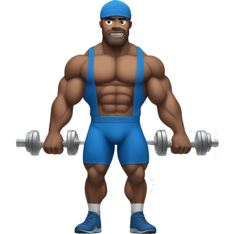 muscular man in blue with barbell emoji