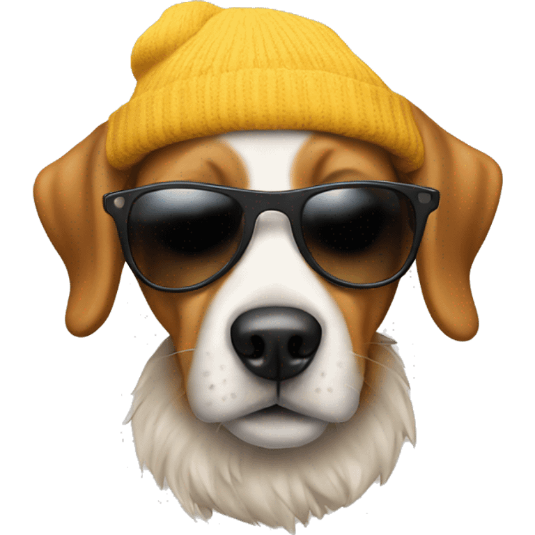 a dog with sun glasses and a beanie  emoji