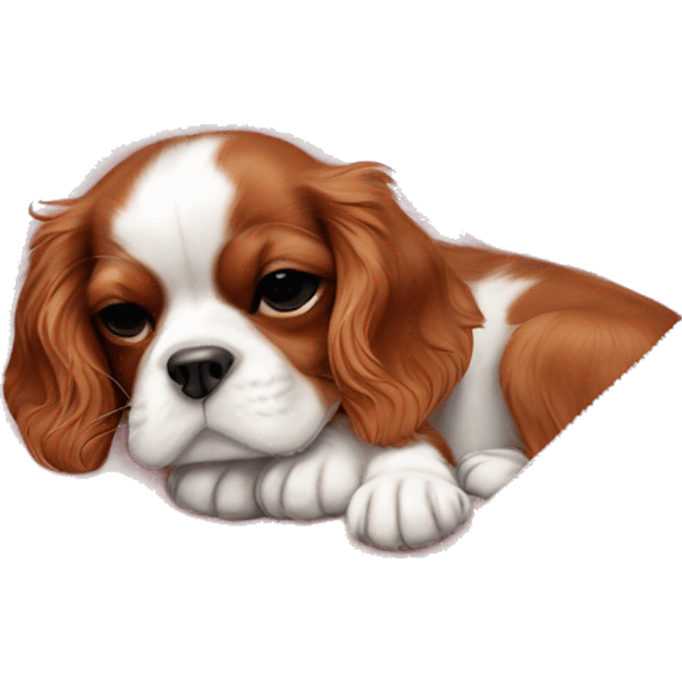 Cavalier King Charles puppy sleeping in baby pink blanket emoji