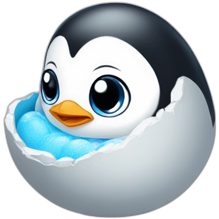 cute blue baby penguin hatching from its egg emoji