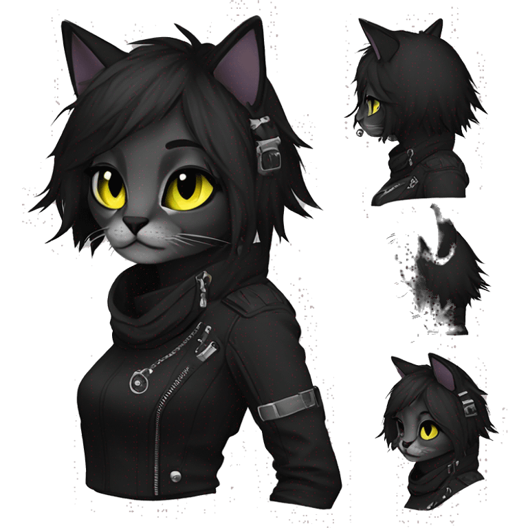 Edgy Shy Anthro cool pretty colorful dark cat-fursona techwear punk black emo-mane emoji