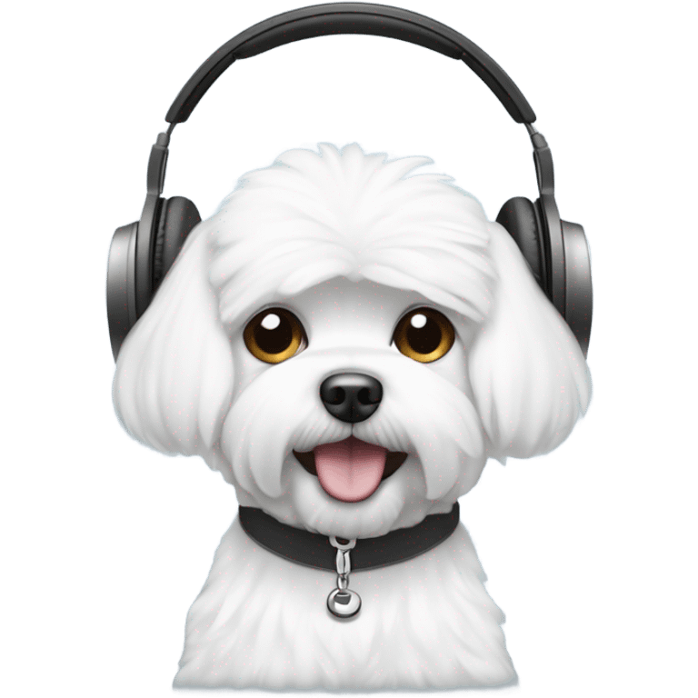 Bichon Maltese listening to music with iPhone headphones emoji