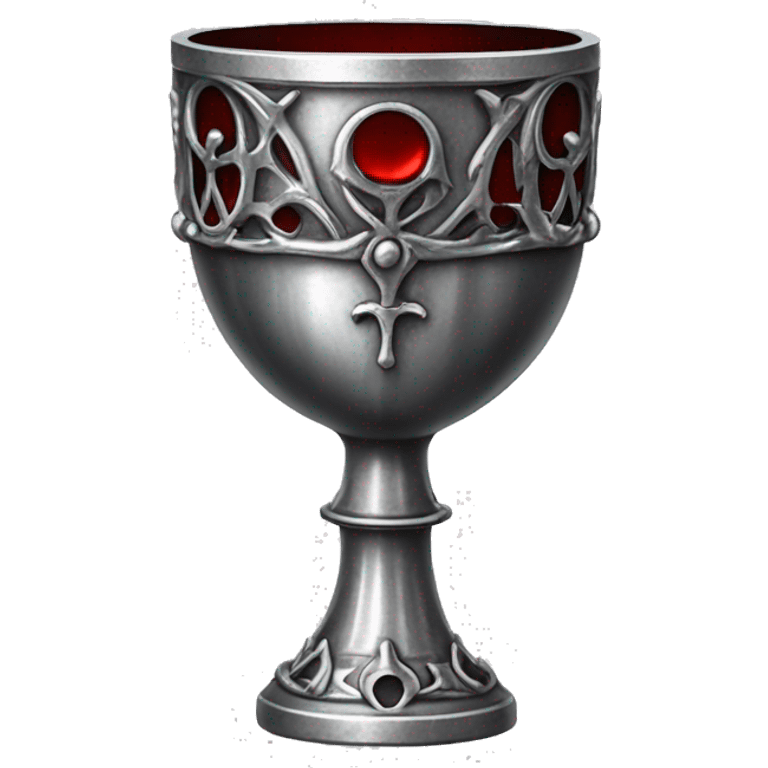 gothic silver chalice grail with detail on the outside and red wine inside emoji