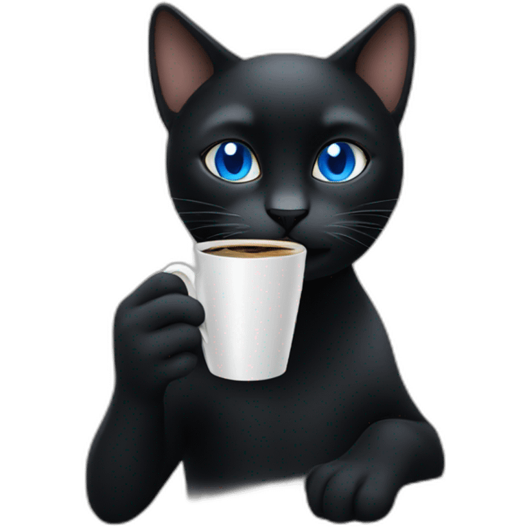 black cat with blue eyes who drinks coffee emoji