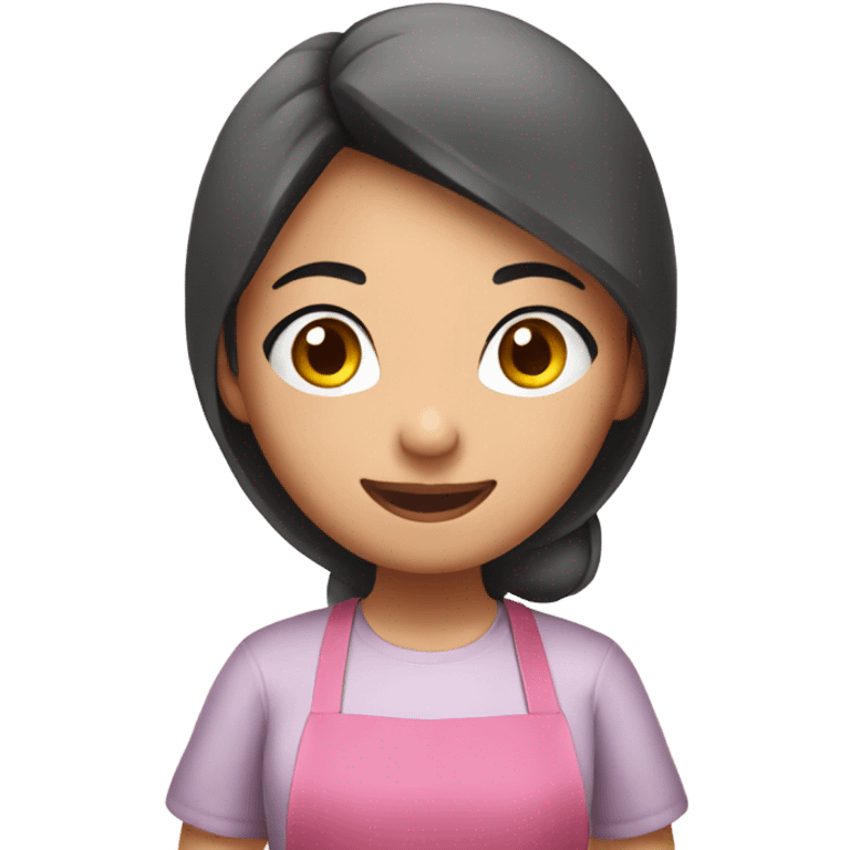 asian girl baking bread in a pink apron emoji