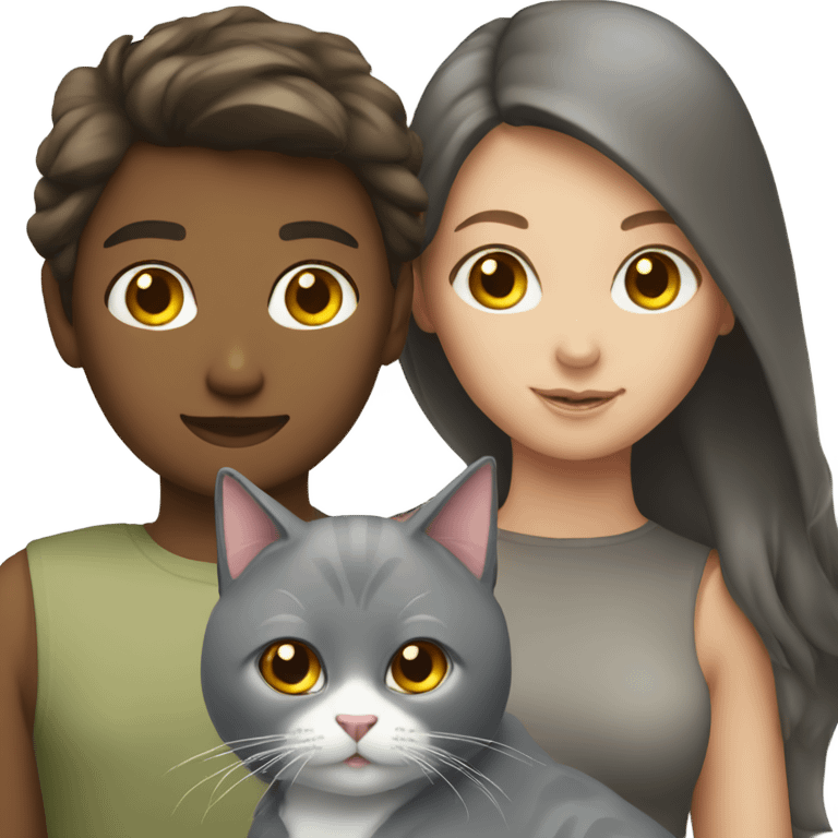 Brunette girl and grey cat emoji