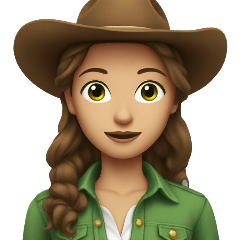 Cowgirl with brown hair and green eyes emoji