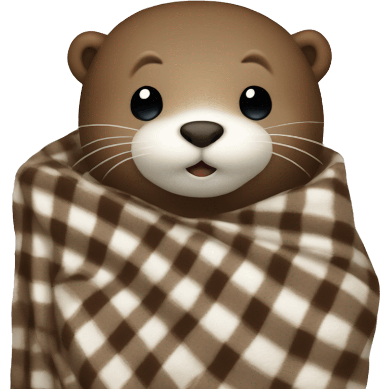 Otter in a plaid brown and white fuzzy blanket emoji