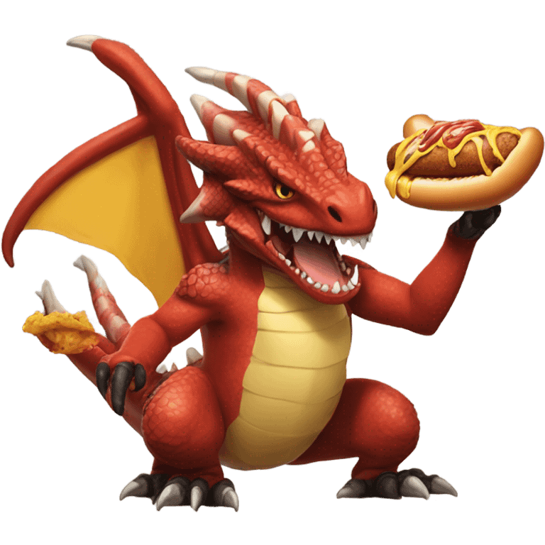 rathalos eating a hotdog with mustard emoji