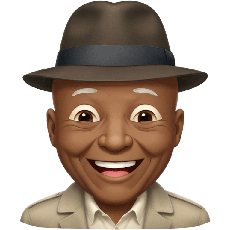 very old black man laughing wearing fedora. No hair. Eyes completely shut. emoji