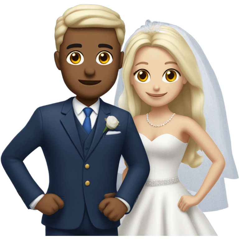 Puerto rican beard short hair with blue hat and navy blue suit getting Married with blond long hair girl with white  wedding dress  emoji