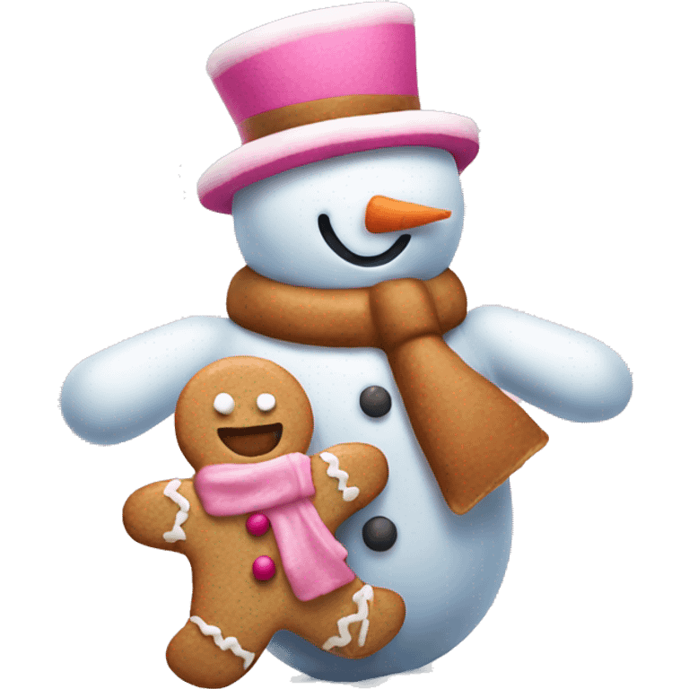 Pink snowman with gingerbread man emoji