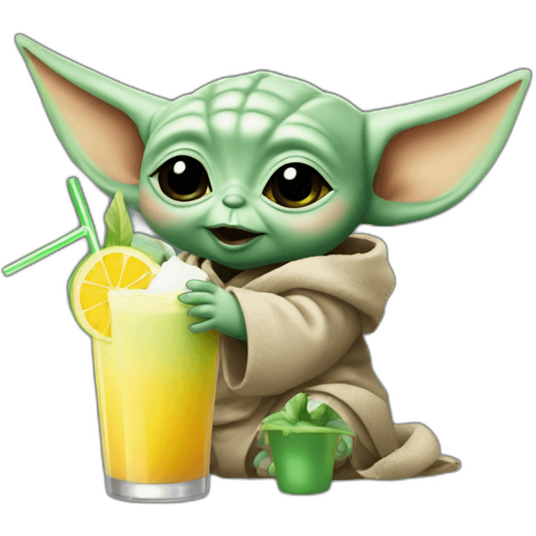 baby Yoda drinking a Pina colada with a straw emoji