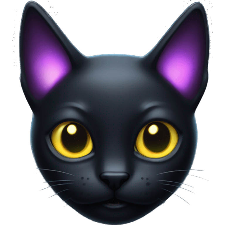 Black cat with glowing dark iridescent ears emoji