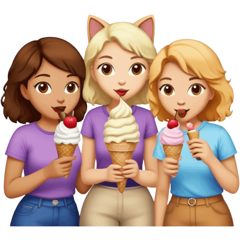 Women and a cat eating ice cream  emoji