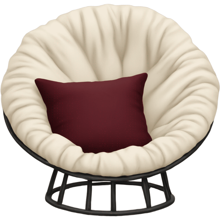 Cozy cream papasan chair with maroon pillow and cozy blanket emoji